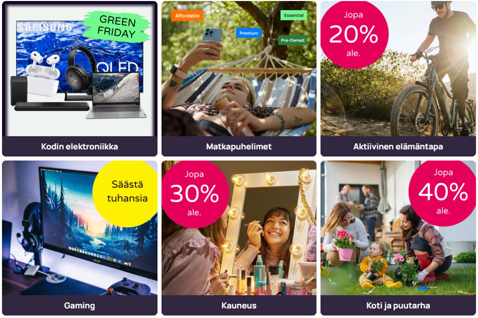 CDONilla on usein käynnissä ajankohtaisia kampanjoita, joiden aikana voi säästää 20, 30 tai jopa 40 % valituista tuotteista. Kuvakaappaus CDONin kampanjasivulta.