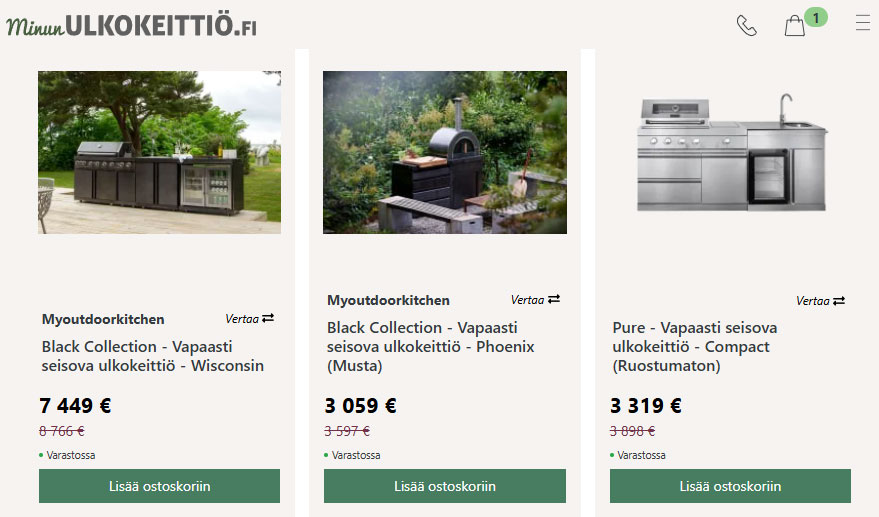 Minun Ulkokeittiön tarjous- ja outlet-osastoilta löytyy tuotteita jopa 20 % alennuksella.